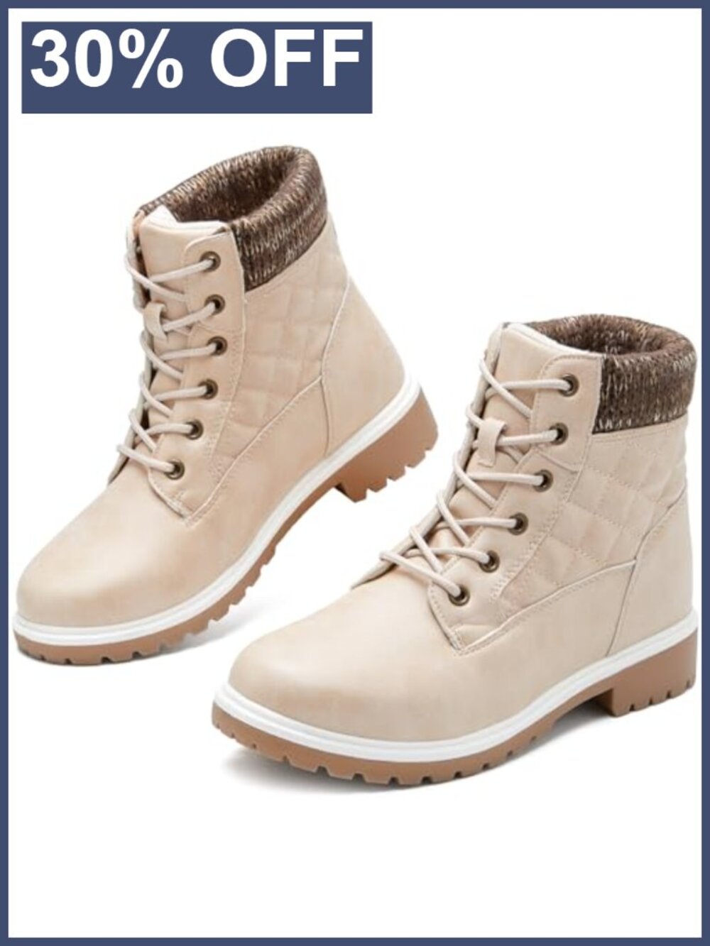 Waterproof Faux Leather Fur Lined Ankle Boots Lace Up Non Slip Winter